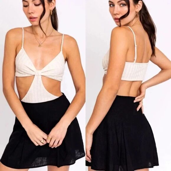 Le Lis Cream Knit Knot Front Bodysuit - Picture 1 of 7